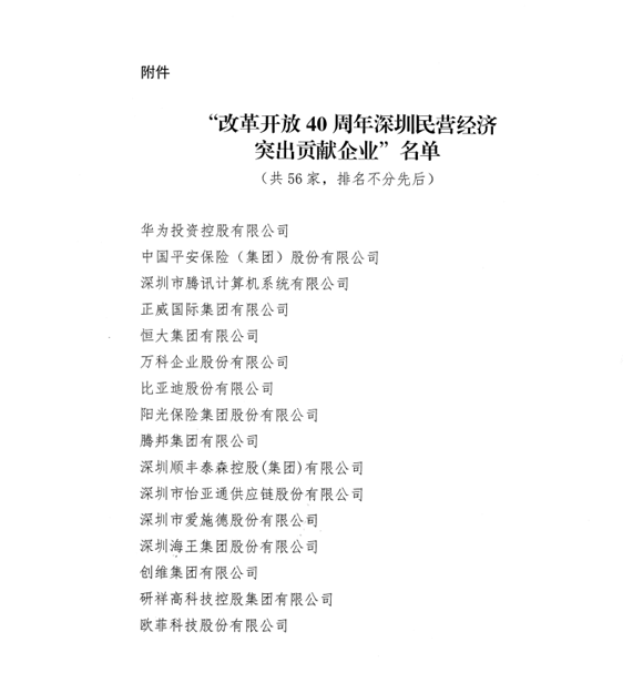 喜讯，公海赌船供应链荣获“改革开放40周年深圳民营经济突出贡献企业”称号  